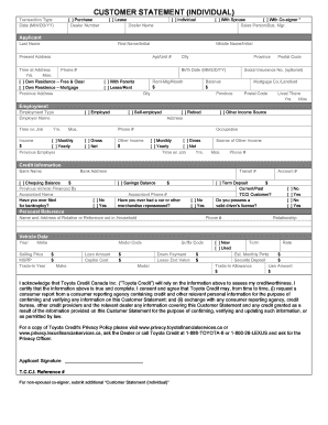 Toyota Credit Canada Customer Statement