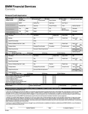 BMW Financial Services Personal Credit Application