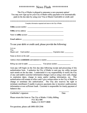City of Rialto Utility Auto Pay Authorization Form