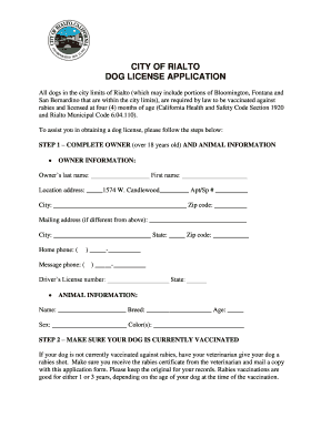 Rialto Dog License Application