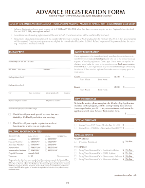 Society for American Archaeology Advance Registration Form