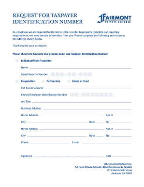Form W-9 Request for Taxpayer Identification Number