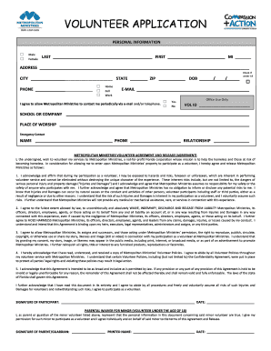 Metropolitan Ministries Volunteer Application and Agreement