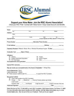 IRSC Alumni Association Membership Form