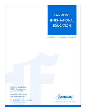Fairmont International Education Application for Admission