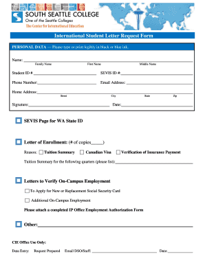 International Student Letter Request Form