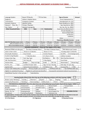 HOPWA Intake Assessment Housing Plan Form