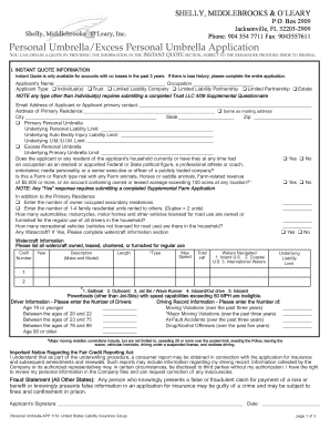 Personal Umbrella Insurance Application