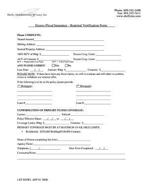 Excess Flood Insurance Renewal Verification Form