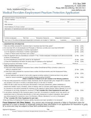 Medical Providers Employment Practices Protection Application