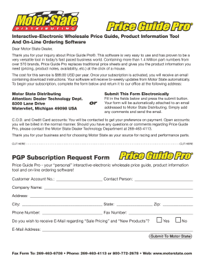 Price Guide Pro Subscription Request Form