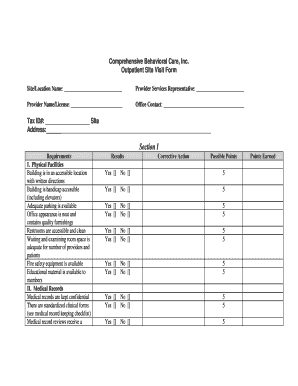 Comprehensive Behavioral Care Outpatient Site Visit Form