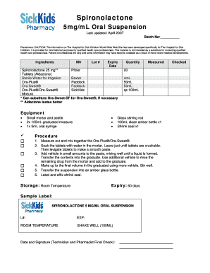 Spironolactone Oral Suspension Preparation Form