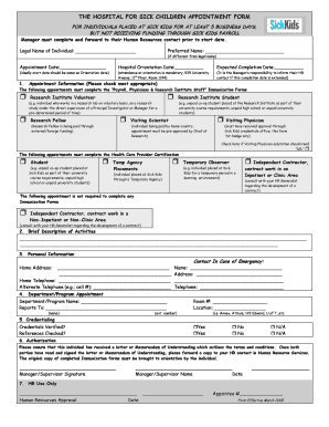The Hospital for Sick Children Appointment Form