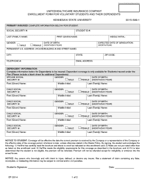 Kennesaw State University Student Insurance Enrollment Form