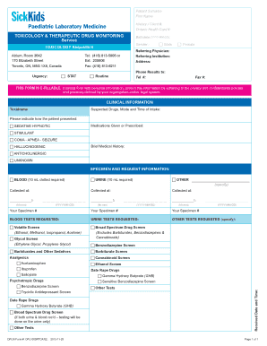 Toxicology and Therapeutic Drug Monitoring Requisition