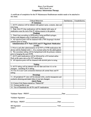 Intravenous Therapy Skill Check List