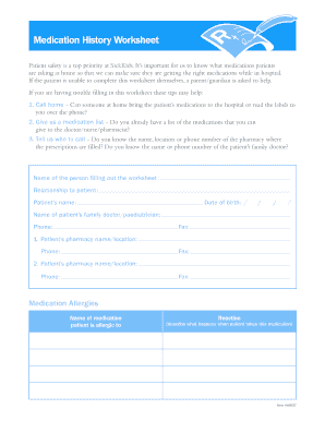 Medication History Worksheet