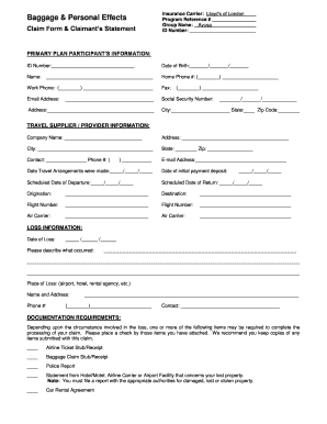 Lloyd's of London Baggage Claim Form