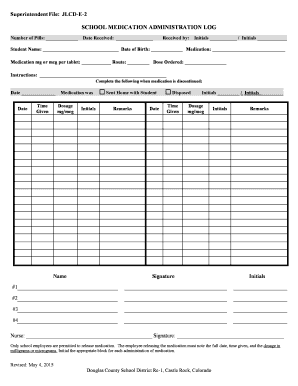 School Medication Administration Log
