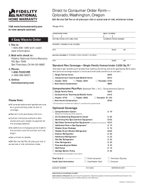 Direct to Consumer Home Warranty Order Form