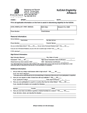NJCAA Eligibility Affidavit