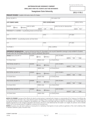 Youngstown State University Student Insurance Enrollment Form