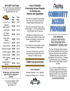 2013-2014 Taxi Fares Town of Okotoks Community Access - okotoks
