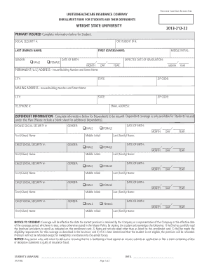 Wright State University Student Insurance Enrollment Form