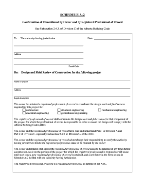 Schedule A-2 Confirmation of Commitment by Owner and Professional