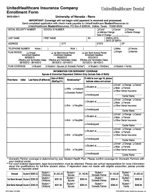 UnitedHealthcare Student Dental Insurance Enrollment Form