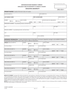 Creighton University Dependent Insurance Enrollment Form