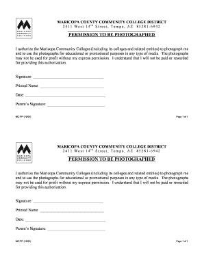 Maricopa County Community College District Permission to be Photographed
