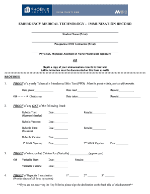 Emergency Medical Technology Immunization Record