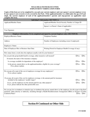 Texas Health Insurance Pool Employment Verification Form