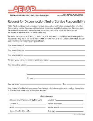Request for Disconnection End of Service Responsibility