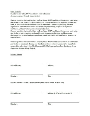 MusiCares GRAMMY Teen Substance Abuse Awareness Contest Release Form