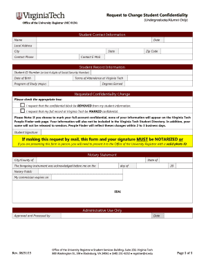 Virginia Tech Student Confidentiality Change Request
