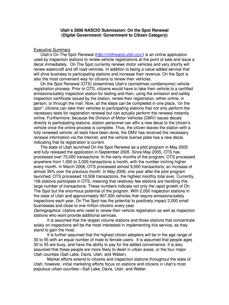 Fillable Online Utah's On the Spot Vehicle Renewal Service Hits Major