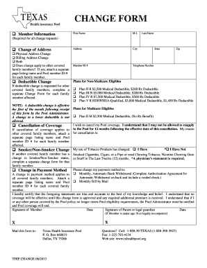 Texas Health Insurance Pool Change Form