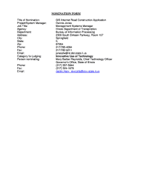 GIS Road Construction Application Nomination Form