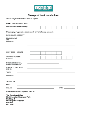 Change of Bank Details Form