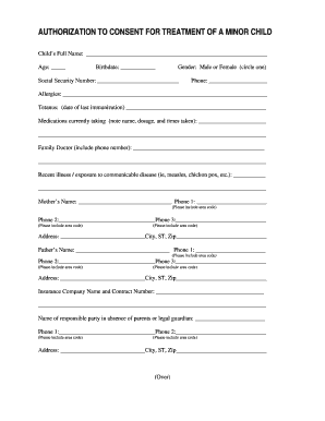 Authorization to Consent for Treatment of a Minor Child