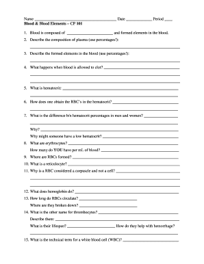 Blood and Blood Elements Worksheet