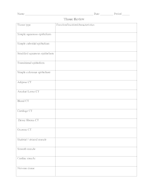 Tissue Review Worksheet