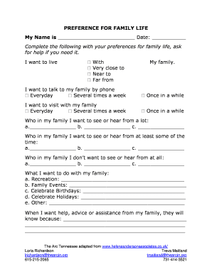 Family Life Preference Form