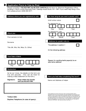 UK Postal Vote Application Form