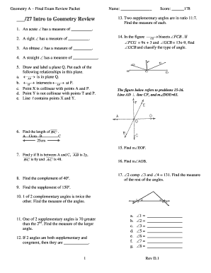 Geometry A Final Exam Review Packet