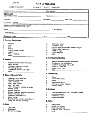 City of Reedley Service Complaint Form