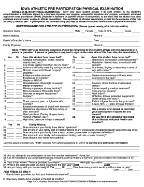 Iowa Athletic Pre-Participation Physical Examination